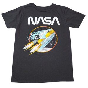 Kid's Nasa United States Spaceship Black T-shirt Tee Youth XL Super Soft Top